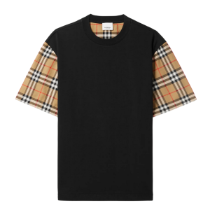 טי־שירט שחורה לגברים עם שרוולי Check Icon