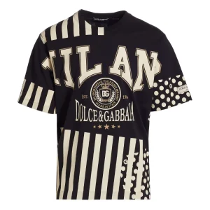 Dolce & Gabbana – טי־שירט קולג' גרפית בשחור־קרם