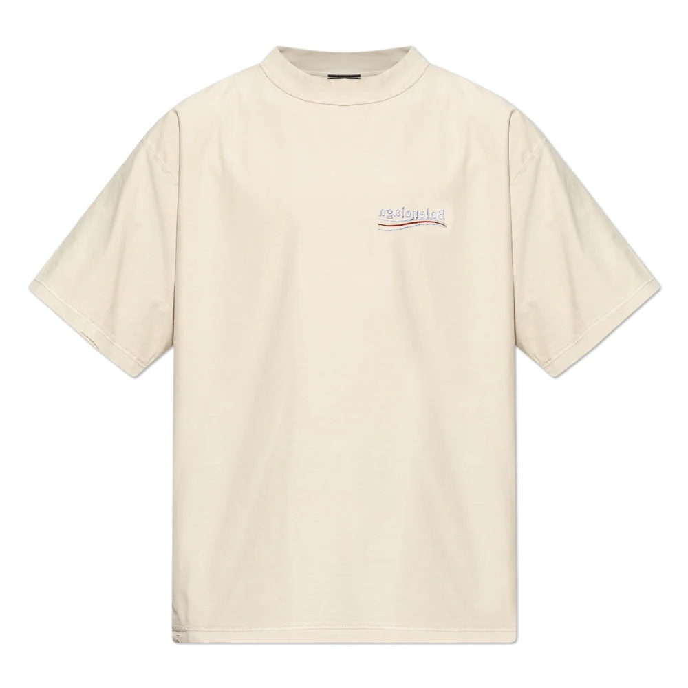Balenciaga – טי־שירט בז' אוברסייז עם רקמת לוגו