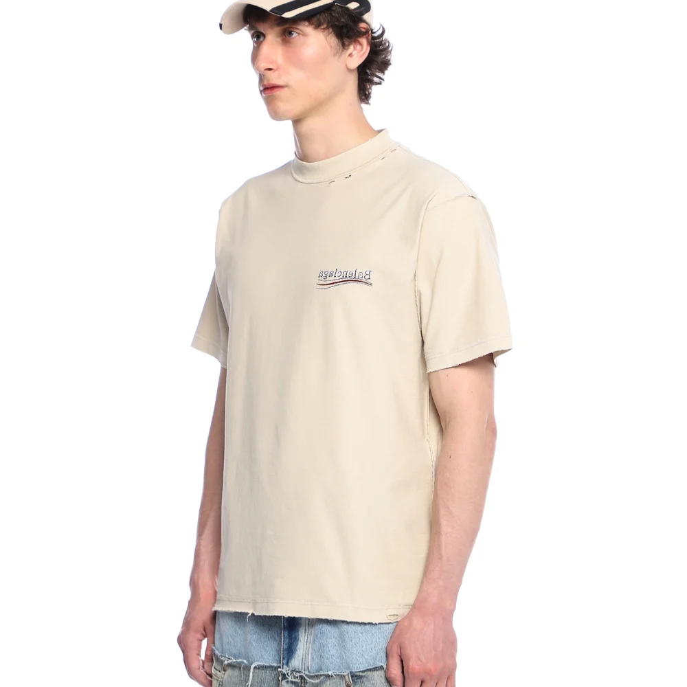 Balenciaga – טי־שירט בז' אוברסייז עם רקמת לוגו - Hover