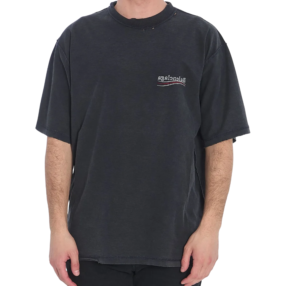 Balenciaga – טי־שירט שחור אוברסייז עם רקמת לוגו - Hover